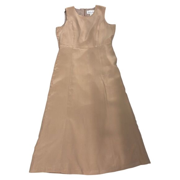 Victoria Holley Tan 100% Silk Defined Waist Sleeveless Midi/Maxi Dress - 8P - Picture 1 of 4